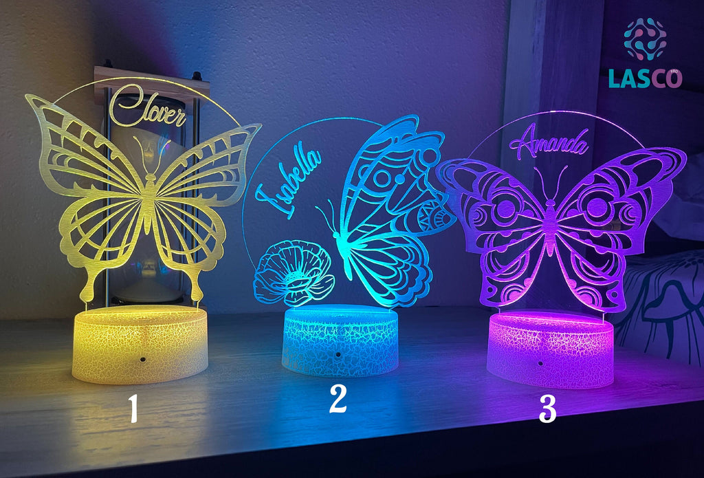 Kids Personalized Acrylic Night Light Laser Kids Butterflies | Perfect Birthday Gift for Girls and Boys | Custom Handmade Bedroom Decors