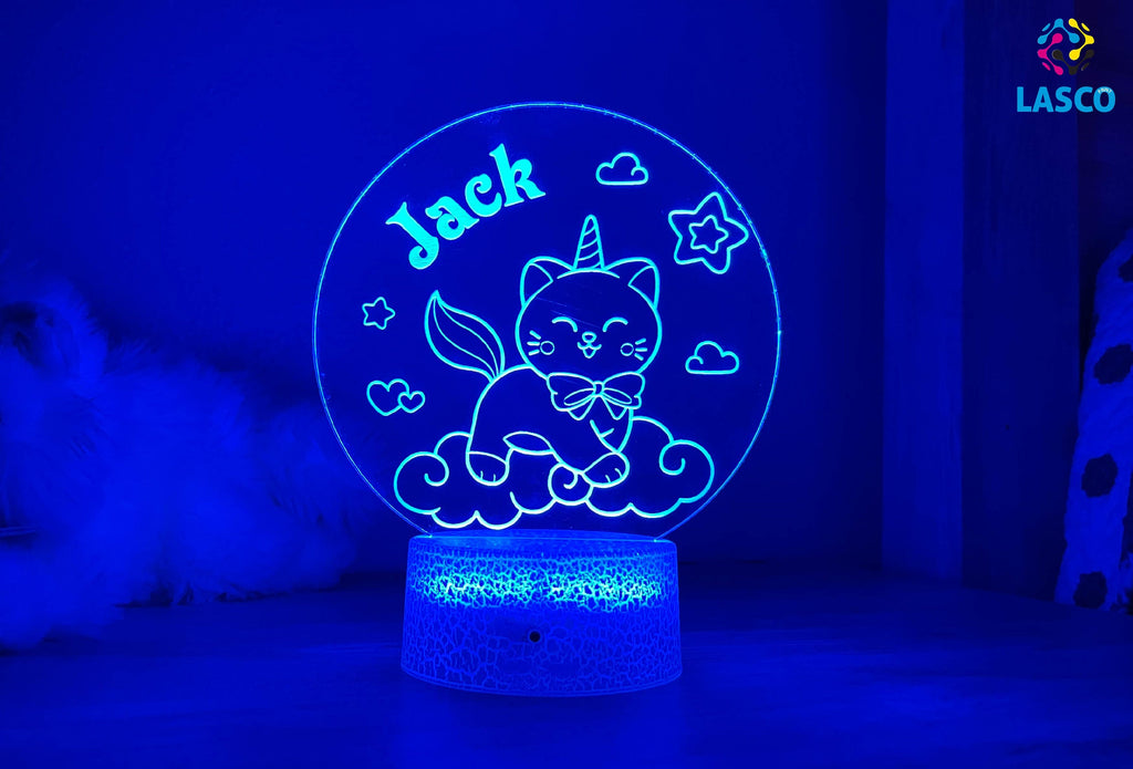 Kids Personalized Acrylic Night Light Laser Kids Cat Kitten | Perfect Birthday Gift for Girls and Boys | Custom Handmade Bedroom Decors