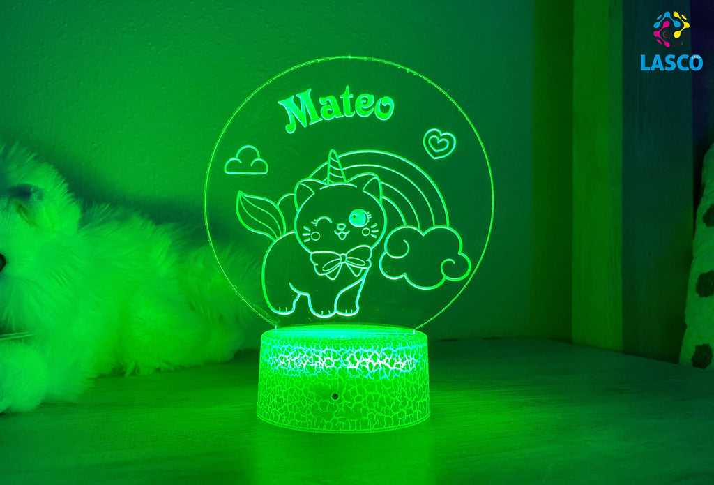 Kids Personalized Acrylic Night Light Laser Kids Cat Kitten | Perfect Birthday Gift for Girls and Boys | Custom Handmade Bedroom Decors