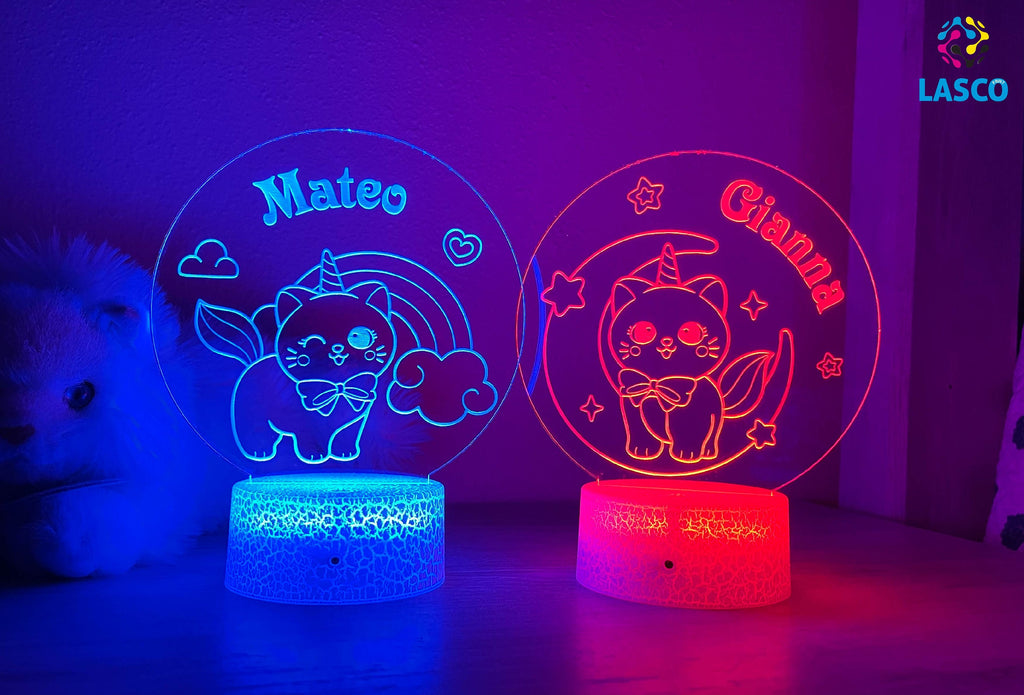 Kids Personalized Acrylic Night Light Laser Kids Cat Kitten | Perfect Birthday Gift for Girls and Boys | Custom Handmade Bedroom Decors