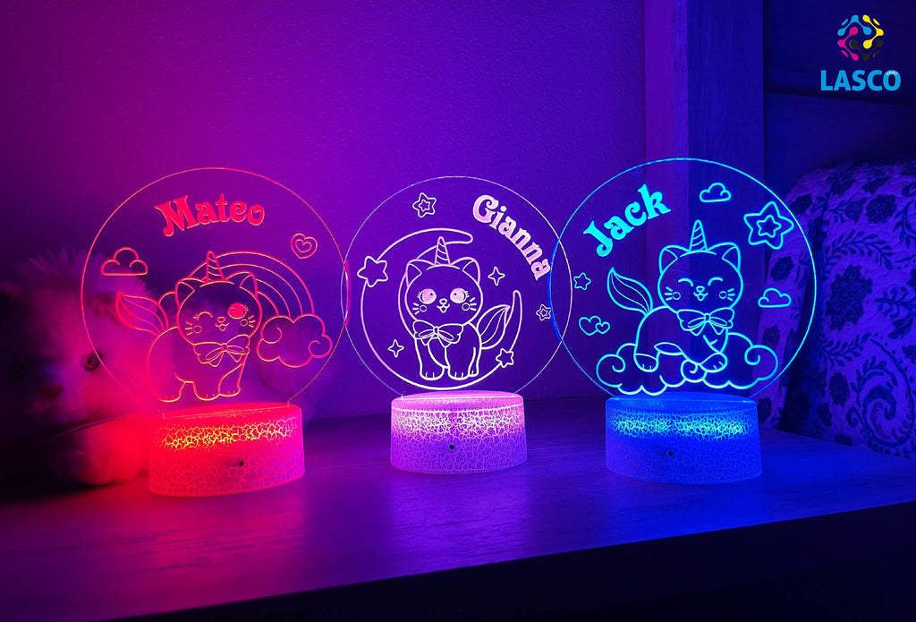 Kids Personalized Acrylic Night Light Laser Kids Cat Kitten | Perfect Birthday Gift for Girls and Boys | Custom Handmade Bedroom Decors