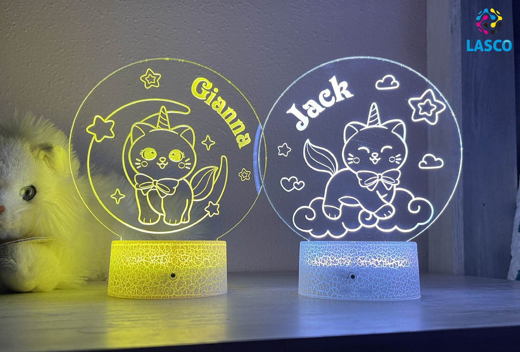 Kids Personalized Acrylic Night Light Laser Kids Cat Kitten | Perfect Birthday Gift for Girls and Boys | Custom Handmade Bedroom Decors