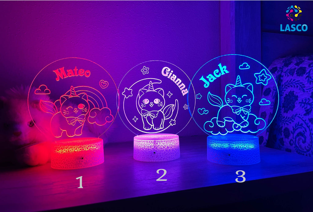 Kids Personalized Acrylic Night Light Laser Kids Cat Kitten | Perfect Birthday Gift for Girls and Boys | Custom Handmade Bedroom Decors