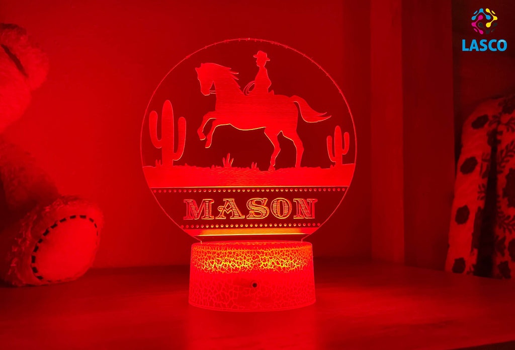 Kids Personalized Acrylic Night Cowboy Laser Kids | Perfect Birthday Gift for Girls or Boys | Custom Handmade Bedroom Decor