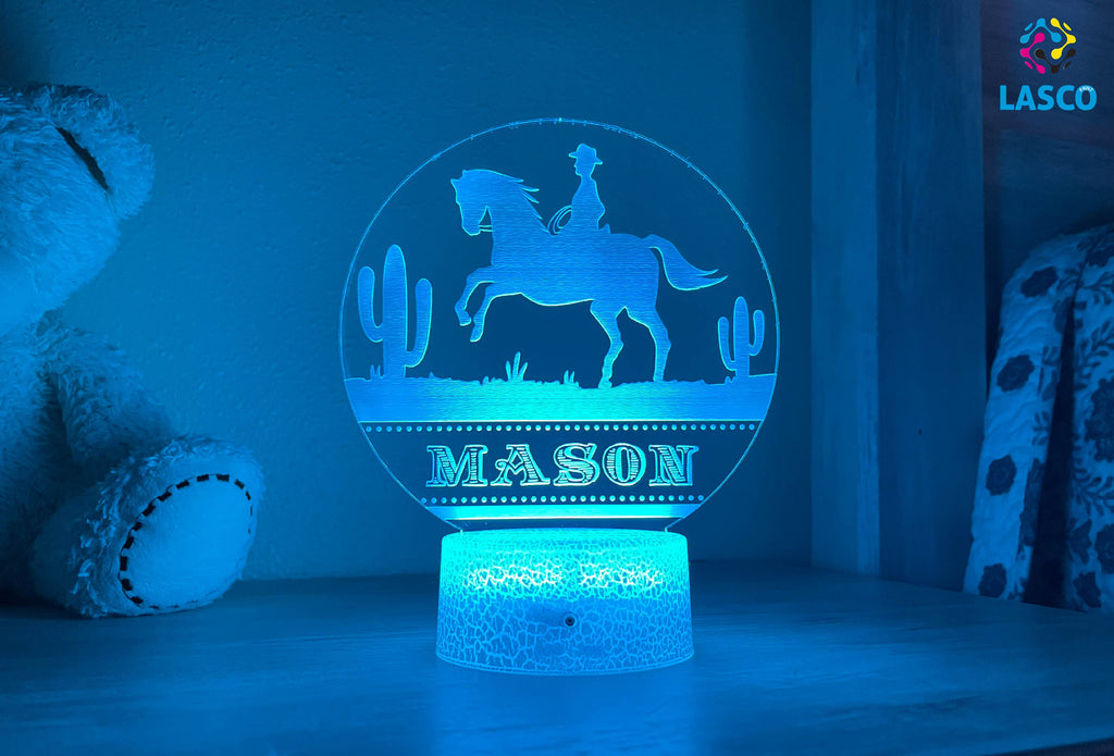 Kids Personalized Acrylic Night Cowboy Laser Kids | Perfect Birthday Gift for Girls or Boys | Custom Handmade Bedroom Decor