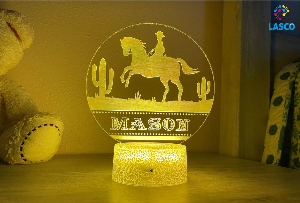 Kids Personalized Acrylic Night Cowboy Laser Kids | Perfect Birthday Gift for Girls or Boys | Custom Handmade Bedroom Decor