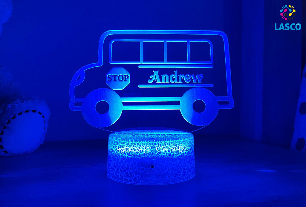 Kids Personalized Acrylic Night School Bus Laser Kids | Perfect Birthday Gift for Girls or Boys | Custom Handmade Bedroom Decor