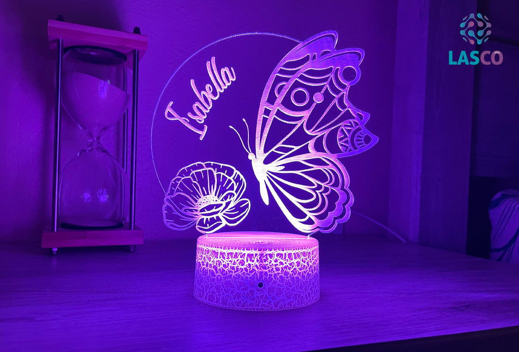 Kids Personalized Acrylic Night Light Laser Kids Butterflies | Perfect Birthday Gift for Girls and Boys | Custom Handmade Bedroom Decors