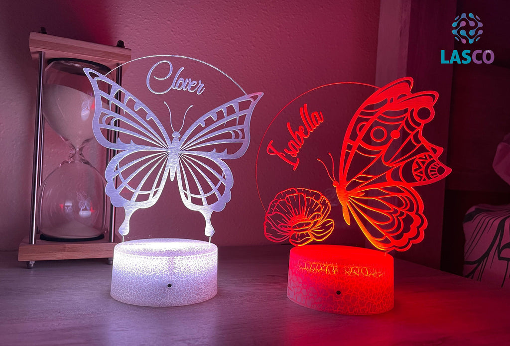 Kids Personalized Acrylic Night Light Laser Kids Butterflies | Perfect Birthday Gift for Girls and Boys | Custom Handmade Bedroom Decors