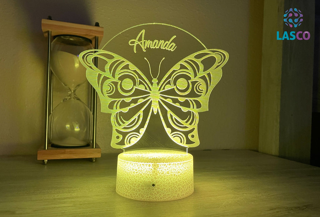 Kids Personalized Acrylic Night Light Laser Kids Butterflies | Perfect Birthday Gift for Girls and Boys | Custom Handmade Bedroom Decors