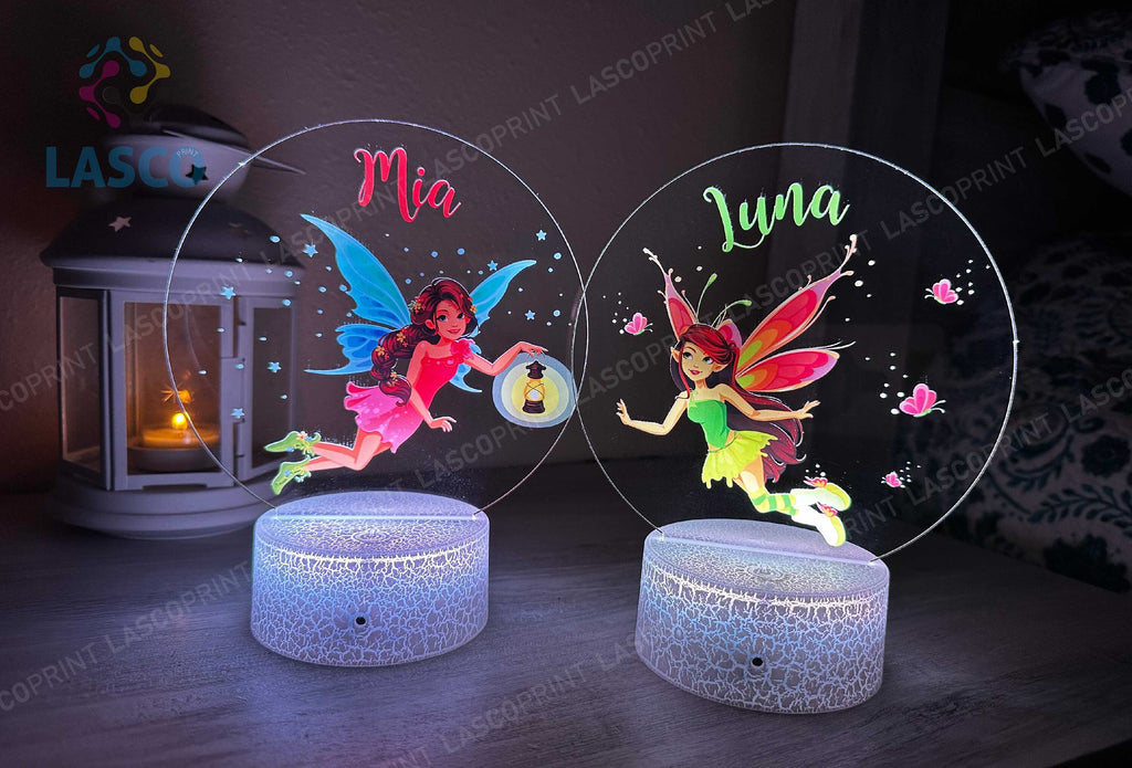 Kids Custom Colorful Acrylic Night Light Fairy for Kids | Birthday Gift for Girls Custom Handmade Led Kids Unique Bedroom Decor