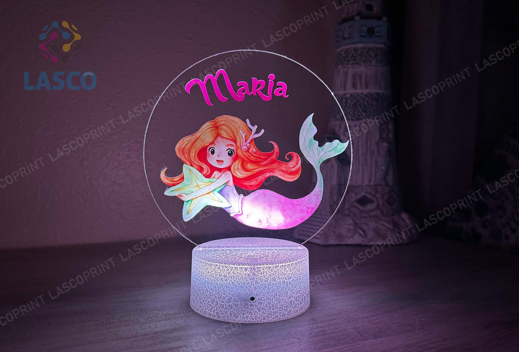 Kids Custom Colorful Acrylic Night Light Baby Mermaid for Kids | Birthday Gift for Girls Custom Handmade Led Kids Unique Bedroom Decor