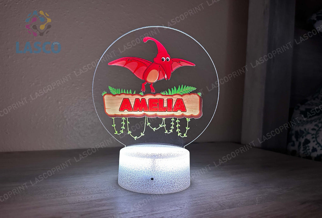 Kids Personalized Colorful Acrylic Baby Night Light Dinosaur for Kids Birthday Gift for Girls or Boys Custom Handmade Led Kids Bedroom Decor