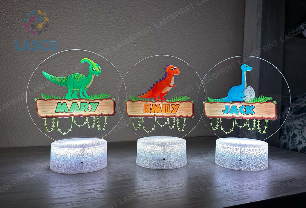 Kids Personalized Colorful Acrylic Baby Night Light Dinosaur for Kids Birthday Gift for Girls or Boys Custom Handmade Led Kids Bedroom Decor