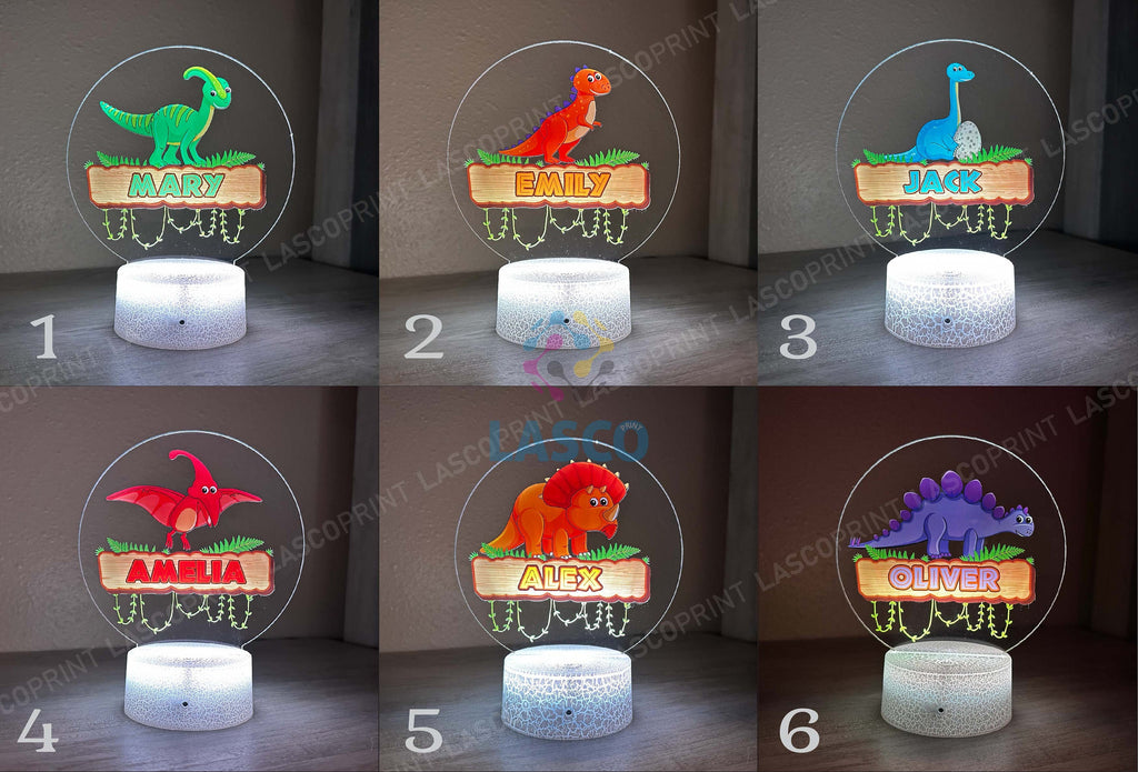 Kids Custom Colorful Acrylic Baby Night Light Dinosaur for Kids Birthday Gift for Girls or Boys Custom Handmade Led Kids Bedroom Decor