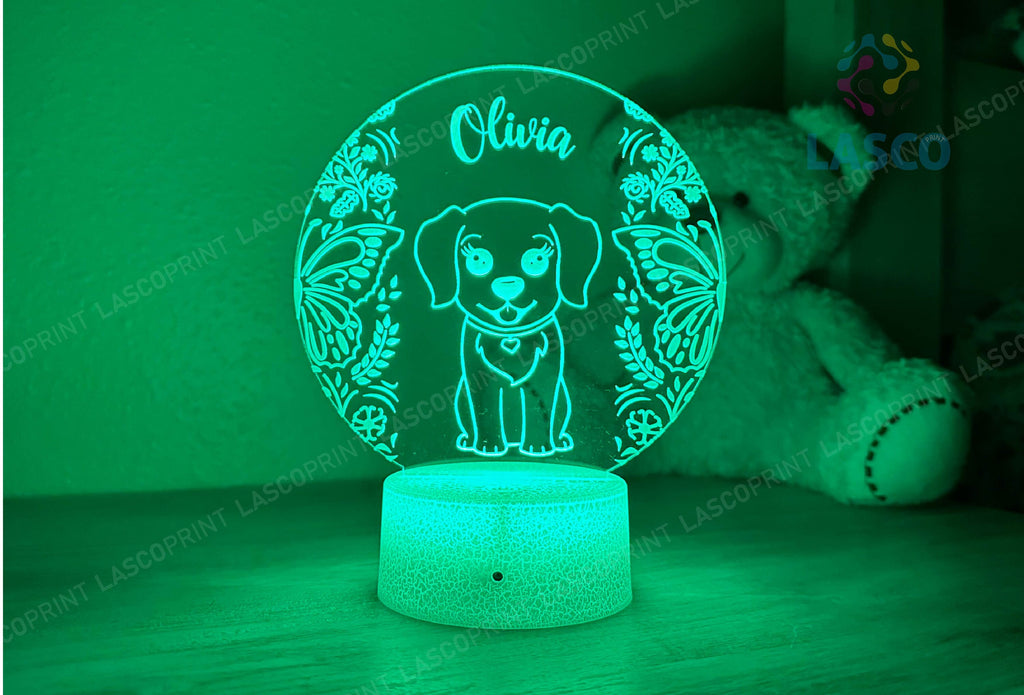 Kids Personalized Acrylic Night Light Cute Puppy Laser Kids | Perfect Birthday Gift for Girls or Boys | Custom Handmade Bedroom Decor