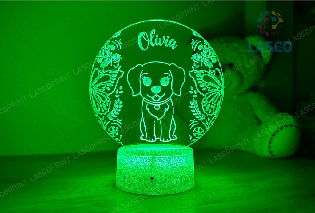 Kids Personalized Acrylic Night Light Cute Puppy Laser Kids | Perfect Birthday Gift for Girls or Boys | Custom Handmade Bedroom Decor
