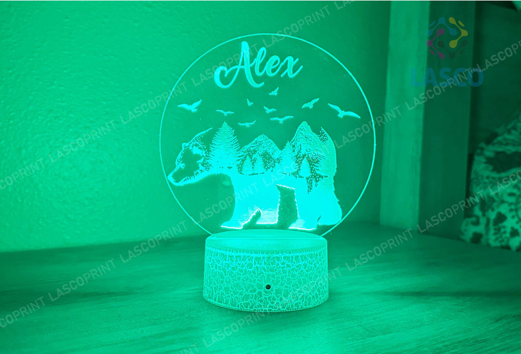 Kids Personalized Acrylic Night Light Polar Bear Laser Kids | Perfect Birthday Gift for Girls or Boys | Custom Handmade Bedroom Decor