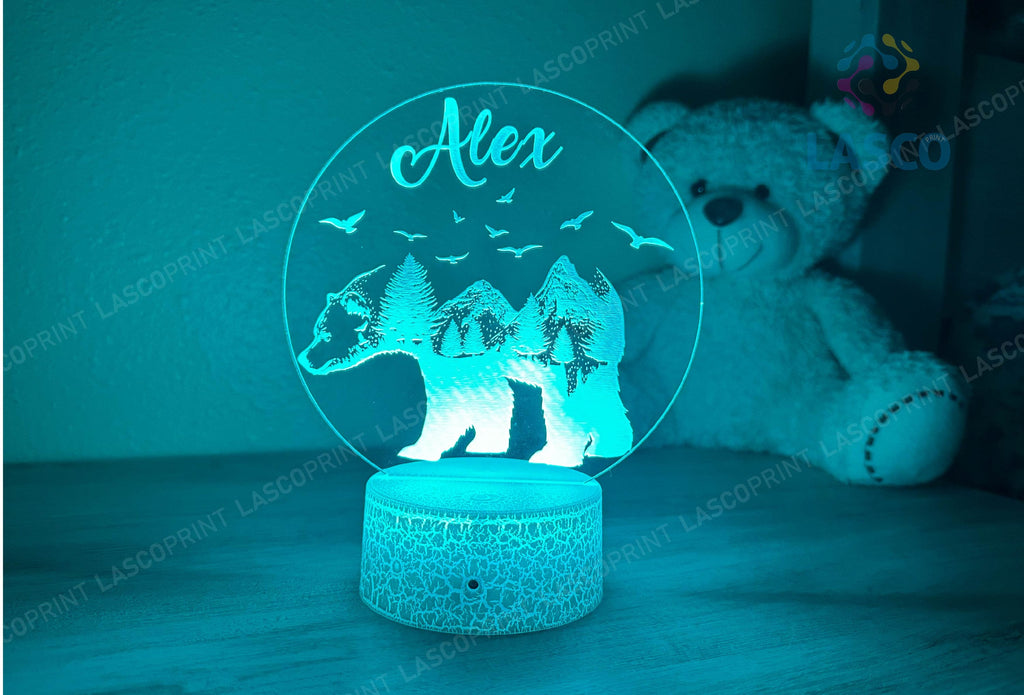 Kids Personalized Acrylic Night Light Polar Bear Laser Kids | Perfect Birthday Gift for Girls or Boys | Custom Handmade Bedroom Decor