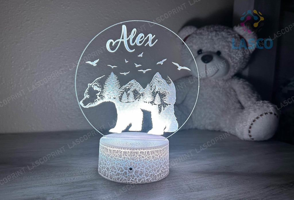 Kids Personalized Acrylic Night Light Polar Bear Laser Kids | Perfect Birthday Gift for Girls or Boys | Custom Handmade Bedroom Decor