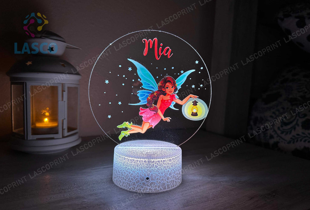 Kids Custom Colorful Acrylic Night Light Fairy for Kids | Birthday Gift for Girls Custom Handmade Led Kids Unique Bedroom Decor