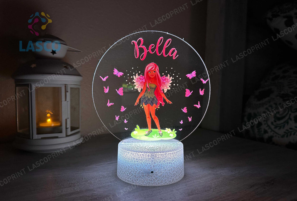 Kids Custom Colorful Acrylic Night Light Fairy for Kids | Birthday Gift for Girls Custom Handmade Led Kids Unique Bedroom Decor