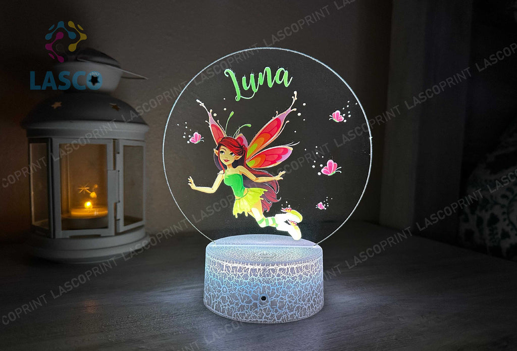 Kids Custom Colorful Acrylic Night Light Fairy for Kids | Birthday Gift for Girls Custom Handmade Led Kids Unique Bedroom Decor