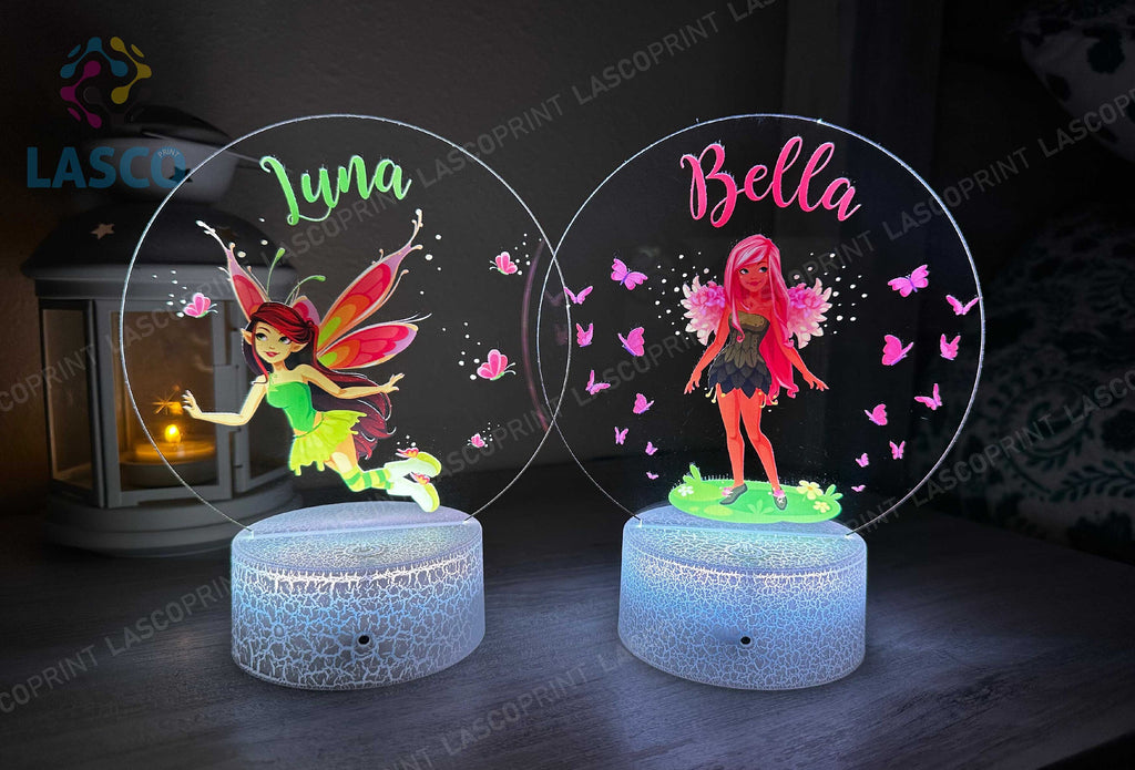 Kids Custom Colorful Acrylic Night Light Fairy for Kids | Birthday Gift for Girls Custom Handmade Led Kids Unique Bedroom Decor