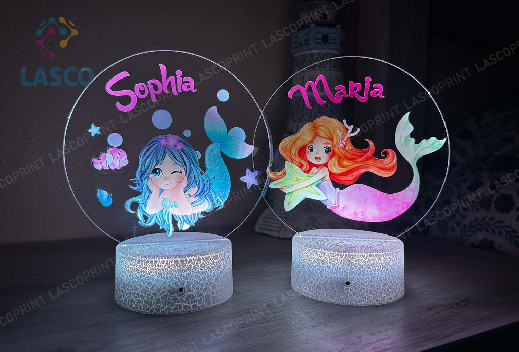 Kids Custom Colorful Acrylic Night Light Baby Mermaid for Kids | Birthday Gift for Girls Custom Handmade Led Kids Unique Bedroom Decor