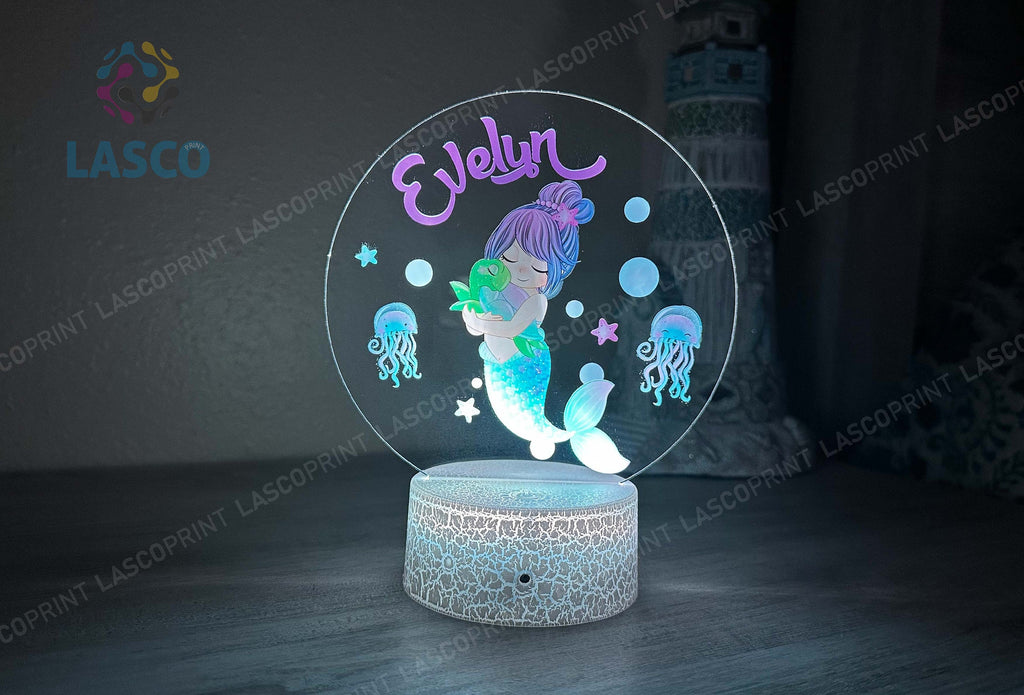 Kids Custom Colorful Acrylic Night Light Baby Mermaid for Kids | Birthday Gift for Girls Custom Handmade Led Kids Unique Bedroom Decor