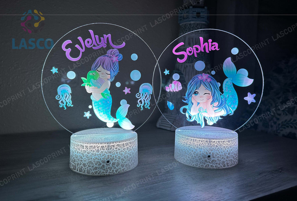 Kids Custom Colorful Acrylic Night Light Baby Mermaid for Kids | Birthday Gift for Girls Custom Handmade Led Kids Unique Bedroom Decor