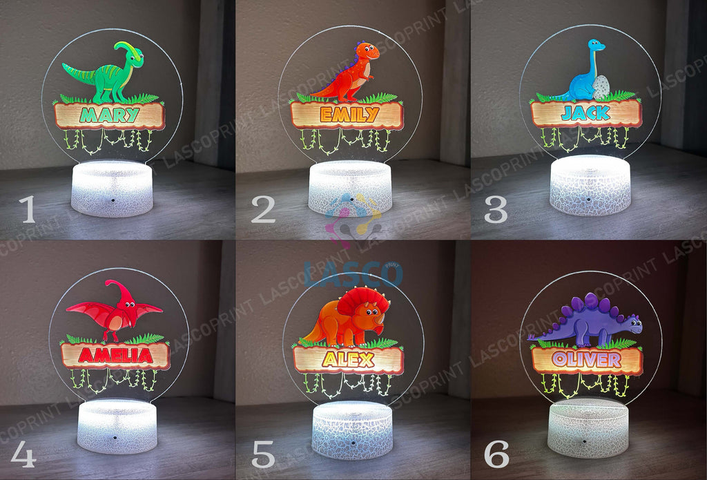 Kids Personalized Colorful Acrylic Baby Night Light Dinosaur for Kids Birthday Gift for Girls or Boys Custom Handmade Led Kids Bedroom Decor