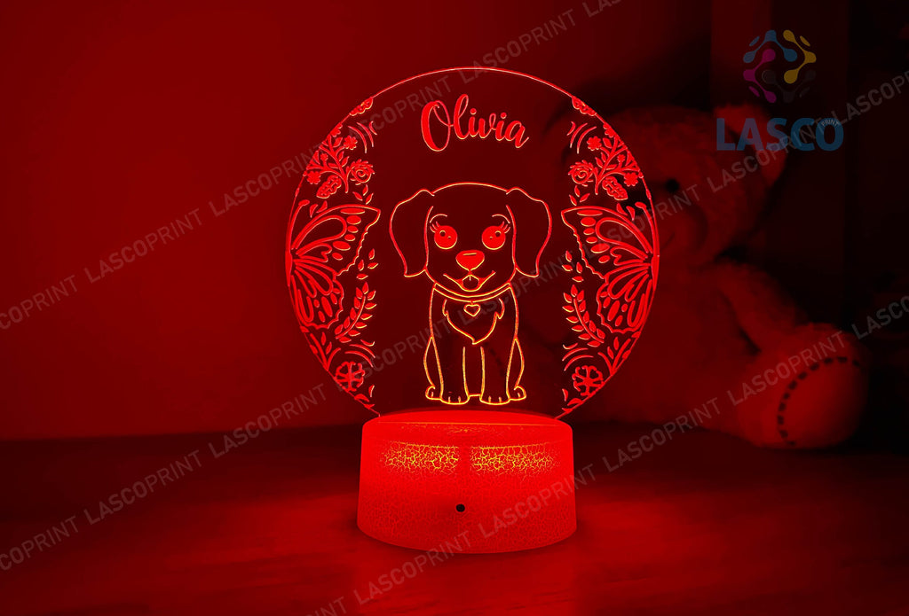 Kids Personalized Acrylic Night Light Cute Puppy Laser Kids | Perfect Birthday Gift for Girls or Boys | Custom Handmade Bedroom Decor