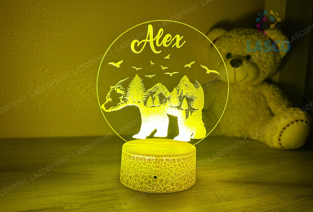 Kids Personalized Acrylic Night Light Polar Bear Laser Kids | Perfect Birthday Gift for Girls or Boys | Custom Handmade Bedroom Decor