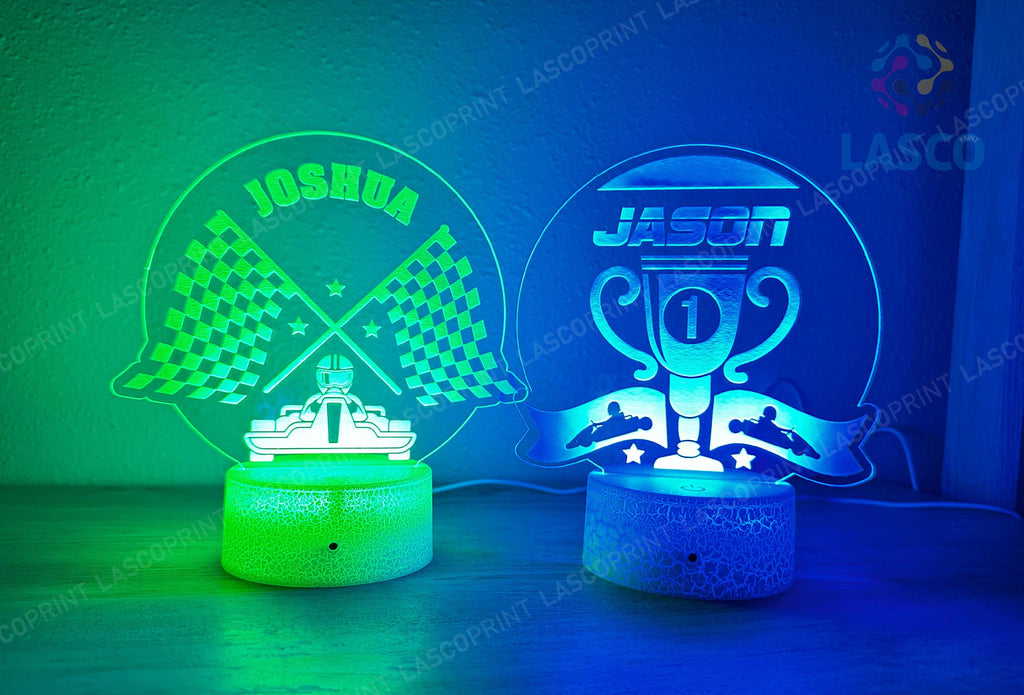 Kids Personalized Acrylic Night Light Laser Kids Racing | Perfect Birthday Gift for Girls and Boys | Custom Handmade Bedroom Decors