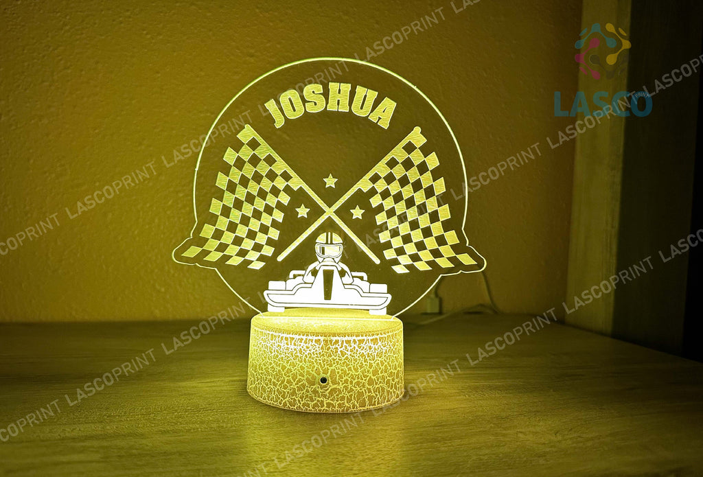 Kids Personalized Acrylic Night Light Laser Kids Racing | Perfect Birthday Gift for Girls and Boys | Custom Handmade Bedroom Decors