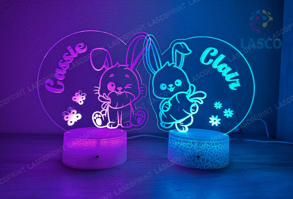 Kids Personalized Acrylic Night Light Laser Kids Bunny | Perfect Birthday Gift for Girls and Boys | Custom Handmade Bedroom Decors