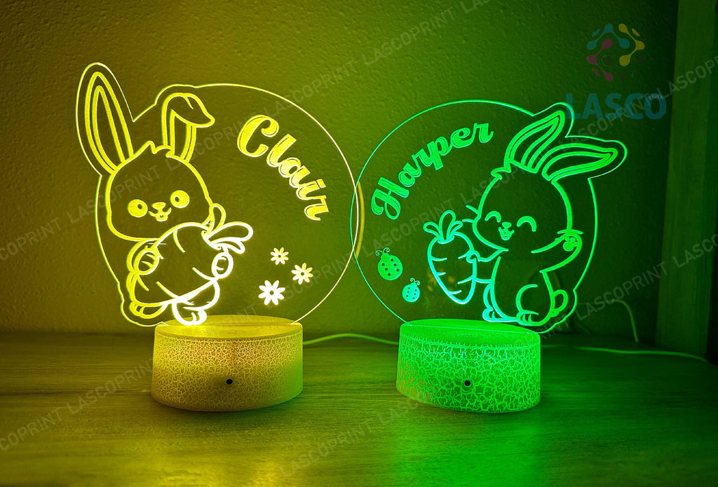 Kids Personalized Acrylic Night Light Laser Kids Bunny | Perfect Birthday Gift for Girls and Boys | Custom Handmade Bedroom Decors