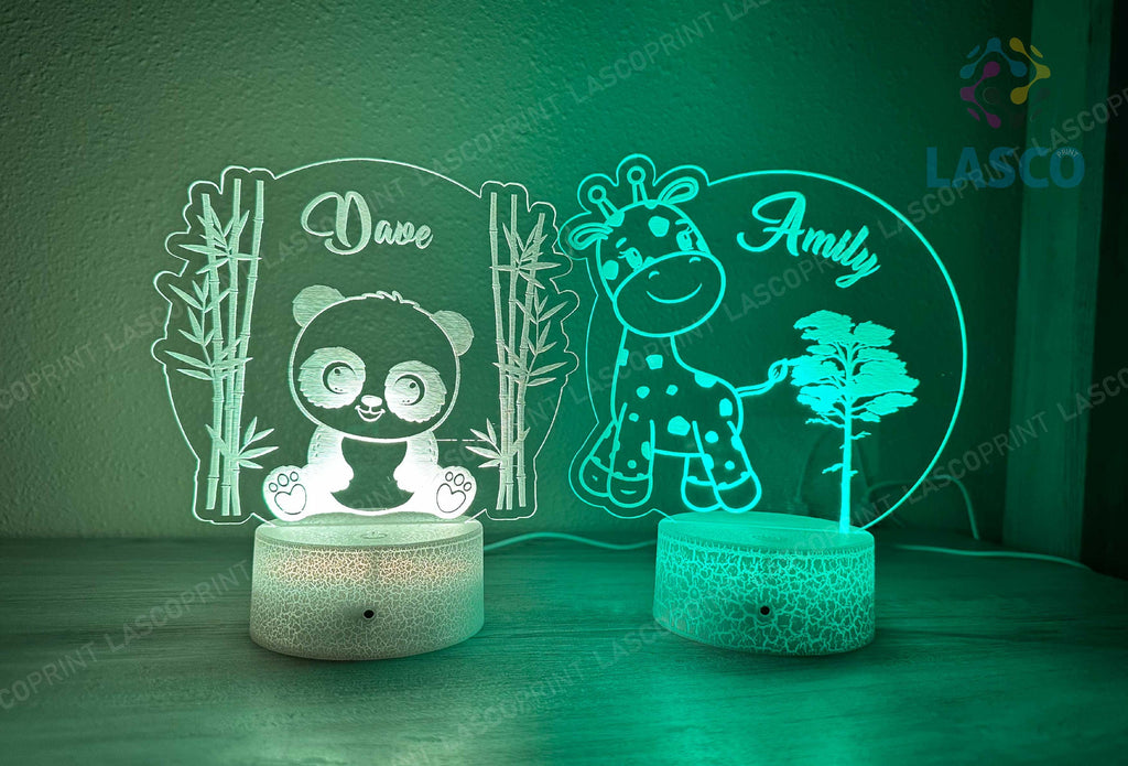 Kids Personalized Acrylic Night Light Laser Kids Panda, Giraffe | Perfect Birthday Gift for Girls and Boys | Custom Handmade Bedroom Decors