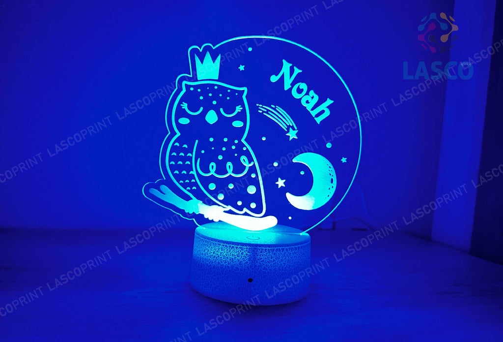 Kids Personalized Acrylic Night Light Laser Kids Sleeping Owls | Perfect Birthday Gift for Girls and Boys | Custom Handmade Bedroom Decors