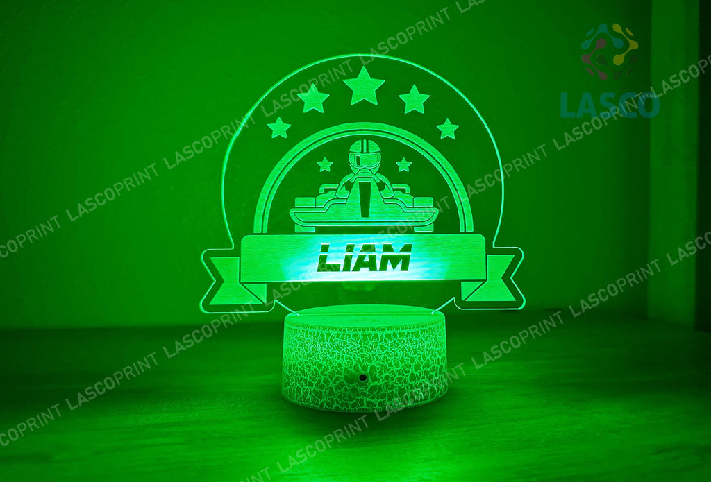 Kids Personalized Acrylic Night Light Laser Kids Racing | Perfect Birthday Gift for Girls and Boys | Custom Handmade Bedroom Decors