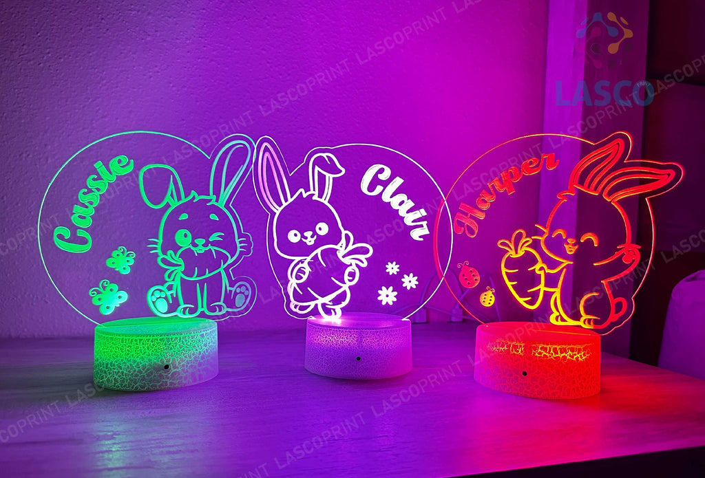 Kids Personalized Acrylic Night Light Laser Kids Bunny | Perfect Birthday Gift for Girls and Boys | Custom Handmade Bedroom Decors