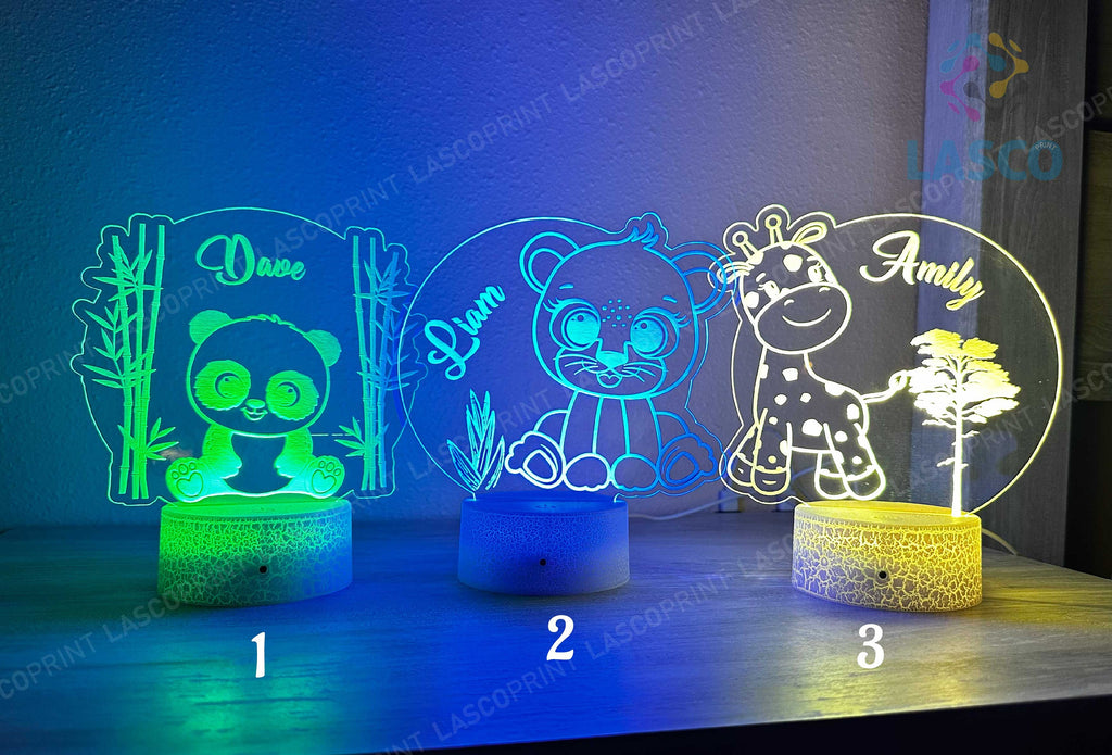 Kids Personalized Acrylic Night Light Laser Kids Panda, Giraffe | Perfect Birthday Gift for Girls and Boys | Custom Handmade Bedroom Decors