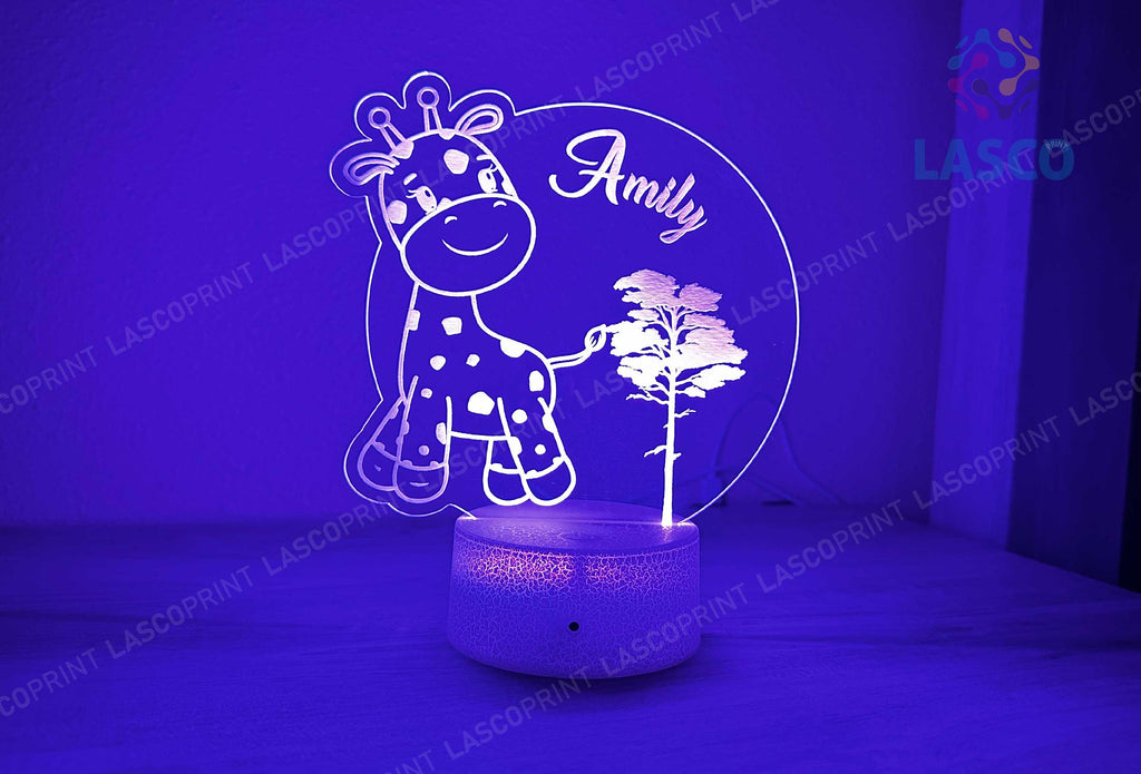 Kids Personalized Acrylic Night Light Laser Kids Panda, Giraffe | Perfect Birthday Gift for Girls and Boys | Custom Handmade Bedroom Decors