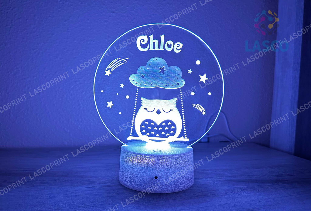 Kids Personalized Acrylic Night Light Laser Kids Sleeping Owls | Perfect Birthday Gift for Girls and Boys | Custom Handmade Bedroom Decors