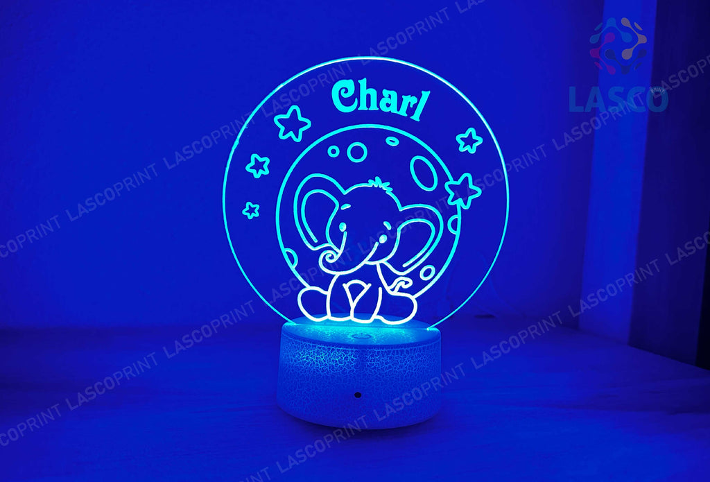 Kids Personalized Acrylic Night Light Laser Kids Baby Elephants | Perfect Birthday Gift for Girls and Boys | Custom Handmade Bedroom Decors